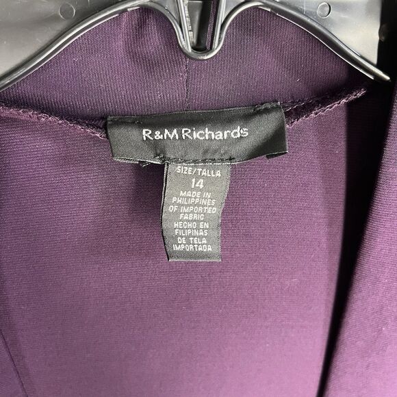 R&M Richards Women 14 Purple Formal Jacket 3/4 Sleeve Open Front Cardigan - Picture 5 of 10